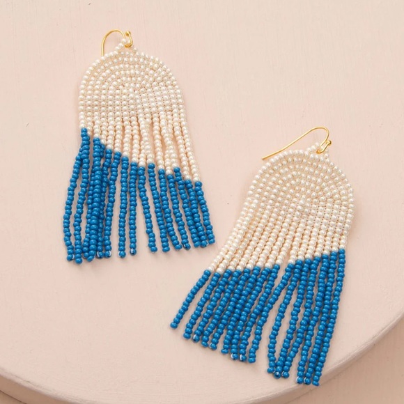 Noonday Collection Jewelry - Noonday Ensign Earrings $58 on website!Handmade blue and pearl glass beads.